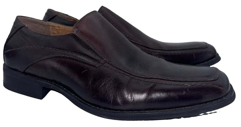Joseph Abboud Men’s 9M Brown Leather Square Toe Slip On Dress Loafers